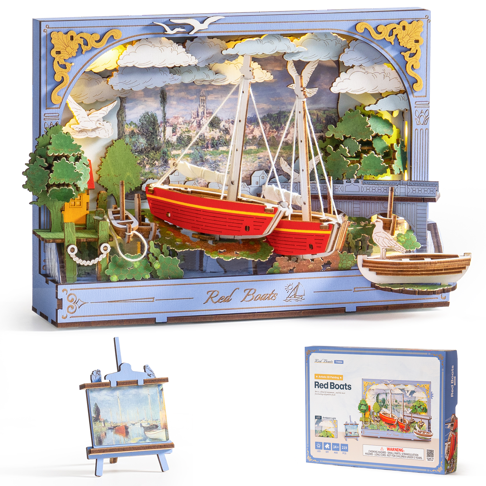Model Kit U Boat - Rolife Red Boats Wooden 3D Puzzle
