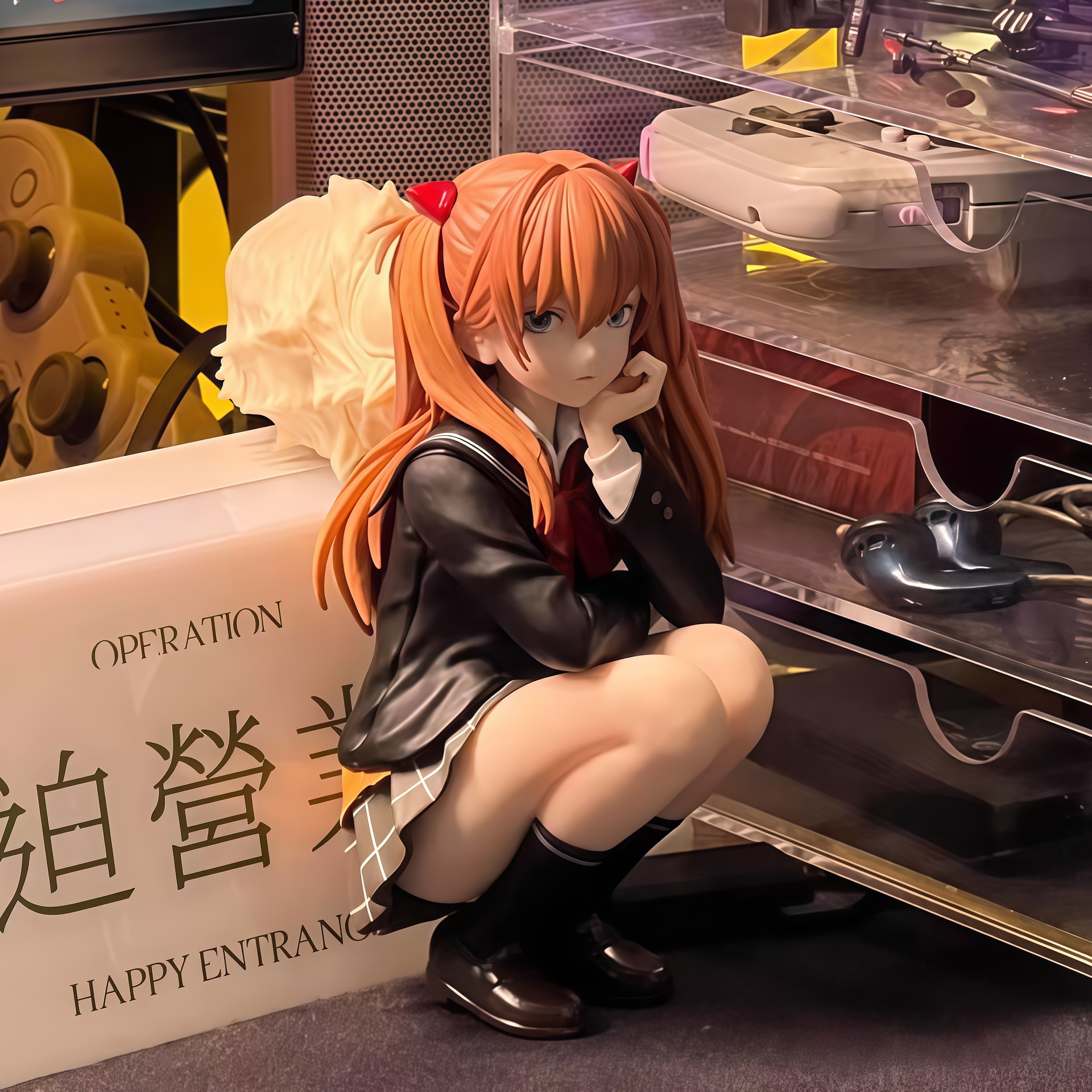 Model Kit Aoshima - 11cm Anime Girl Asuka Academic-Style Squatting